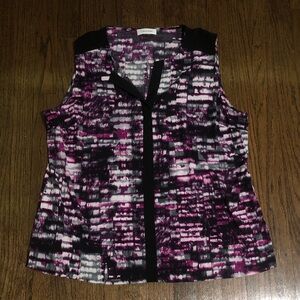 3/$10 Calvin Klein Black & Purple Abstract Sleeveless Flowy Lightweight Blouse